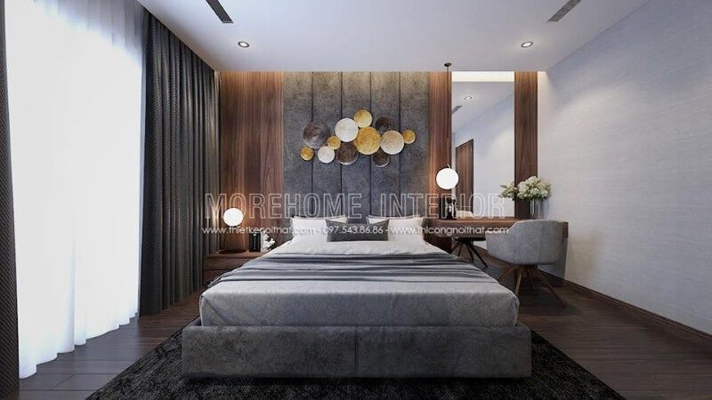 Giường ngủ bọc nệm màu xám đẹp cho phòng ngủ master, phòng ngủ vợ chồng.